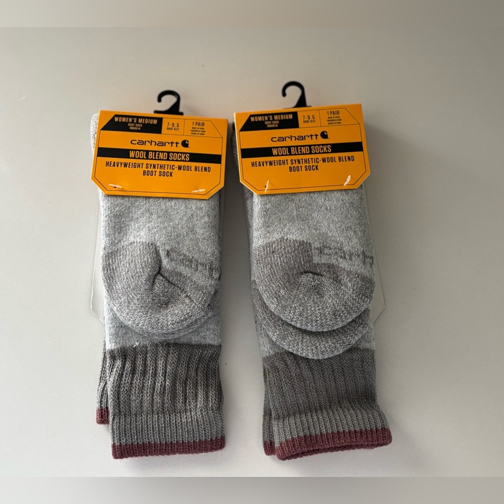 Carhartt Women’s Gray & Maroon Wool Blend Socks - 2 Pair